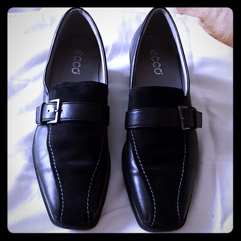 Ecco Black Leather & Suede Loafers NWOT